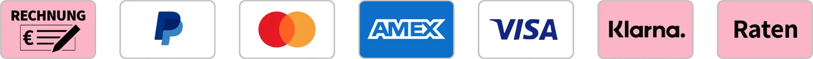 Zahlungsmethoden: Klarna, PayPal, Kreditkarte, Sofortüberweisung, Ratenzahlung
